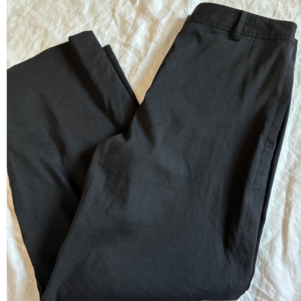 Theory Fluid Pant Women 4 Blk Linen Blend Wide Leg Caliver Preppy Trousers Low - Picture 9 of 10